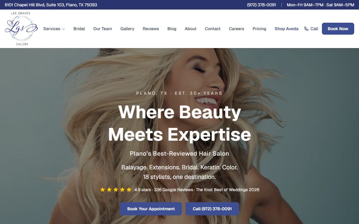 Lee Graves Salon website homepage