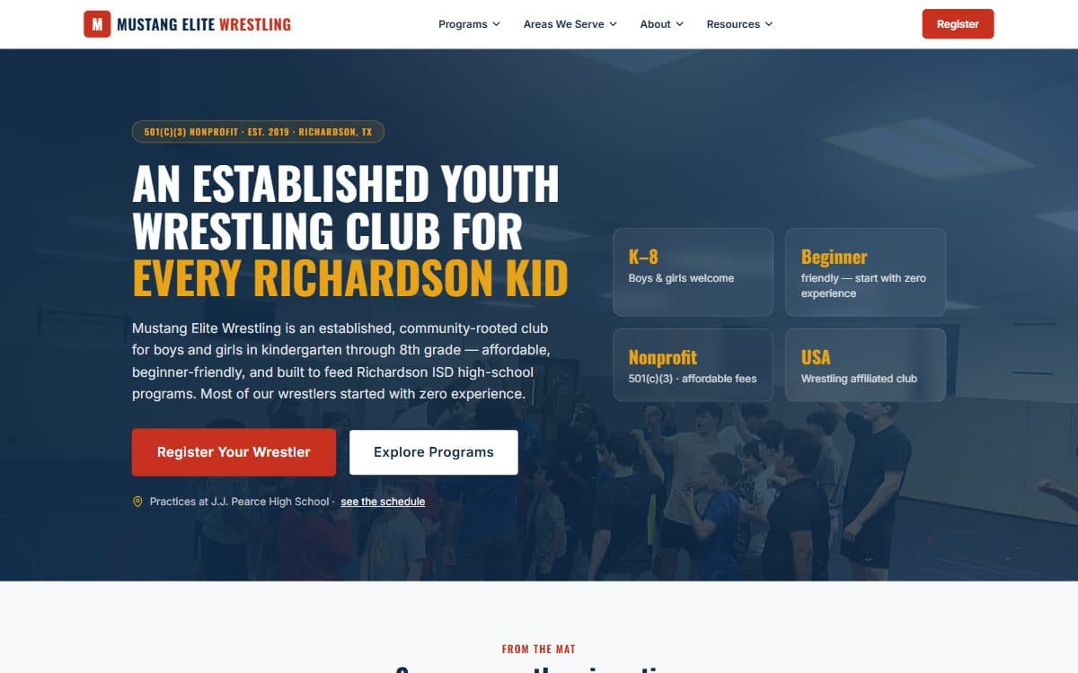 Mustang Elite Wrestling homepage