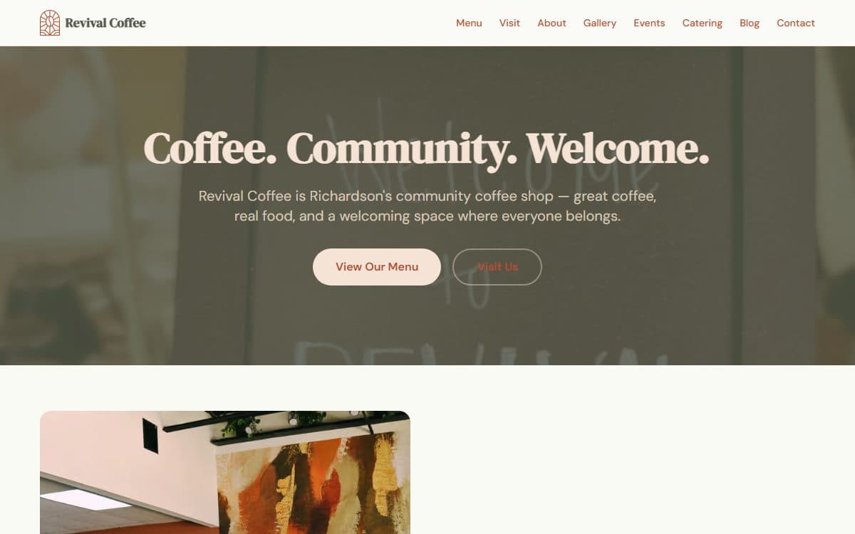 Revival Coffee website homepage