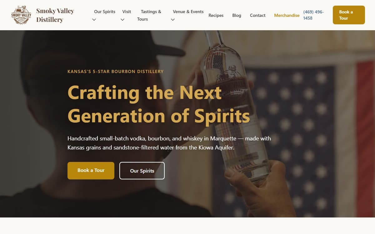 Smoky Valley Distillery website homepage